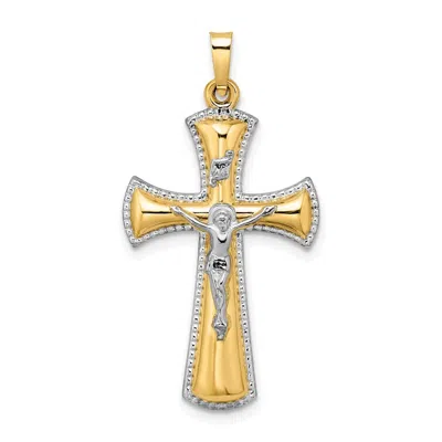 Diamond2deal 14k Two-tone Gold And White Rhodium Hollow Inri Crucifix Pendant In Orange