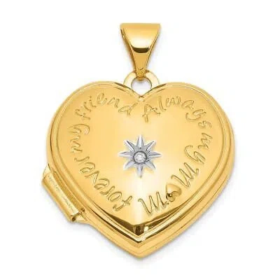 Pre-owned Diamond2deal 14k Twotone Gold Diamond 18mm Always My Mom Heart Locket Pendant In Yellow