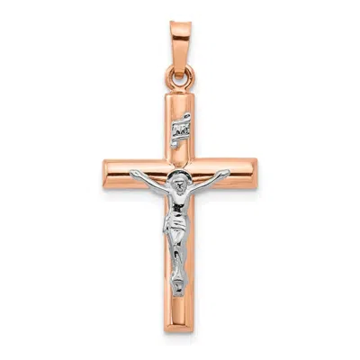 Diamond2deal 14k Two-tone Gold Gold Hollow Crucifix Pendant In Pink