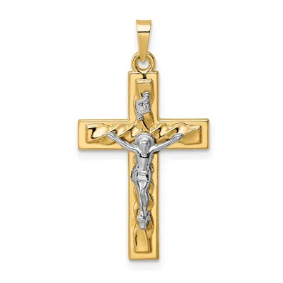 Diamond2deal 14k Two-tone Gold Polished And Twisted Hollow Inri Crucifix Pendant