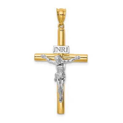 Diamond2deal 14k Two-tone Gold Polished Inri Crucifix Cross Pendant