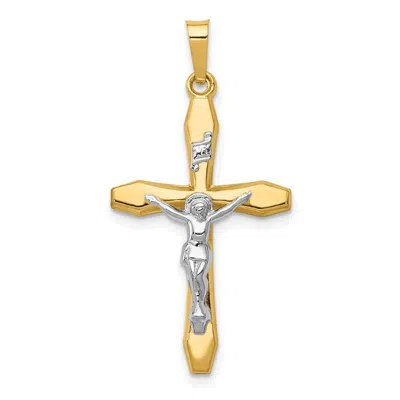 Diamond2deal 14k Two-tone Gold Polished Inri Crucifix Pendant In Metallic