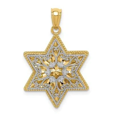Pre-owned Diamond2deal 14k Twotone Gold Reversible Filigree Star Of David Pendant