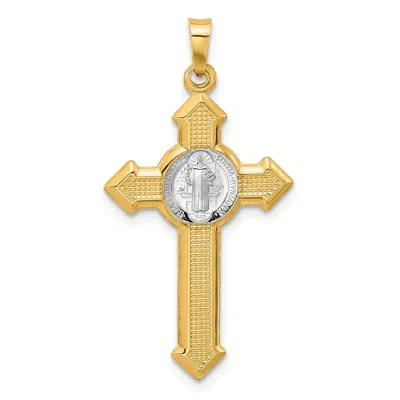 Diamond2deal 14k Two-tone Gold Textured Hollow Budded St Benedict Cross Pendent In Pattern