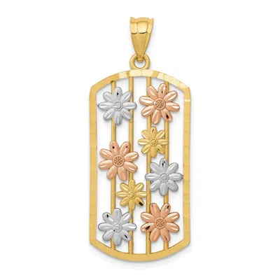 Diamond2deal 14k Two-tone Gold White Rhodium Framed Daisy Pendant In Multi