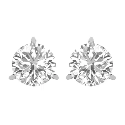 Diamond2deal 14k White Gold 0.50 Ct Round Lab Grown Diamond Solitaire Stud Earrings Color- E-f In Pink