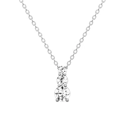 Diamond2deal 14k White Gold 0.75 Ct Lab Grown Diamond Three Stone Snow Hidden Bail Pendant Necklace In Metallic