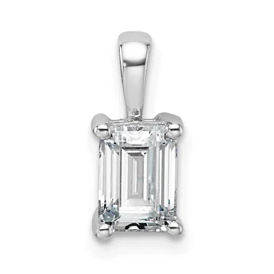 Diamond2deal 14k White Gold 1 Ct Emerald Cut Lab Grown Diamond Pendant In Silver