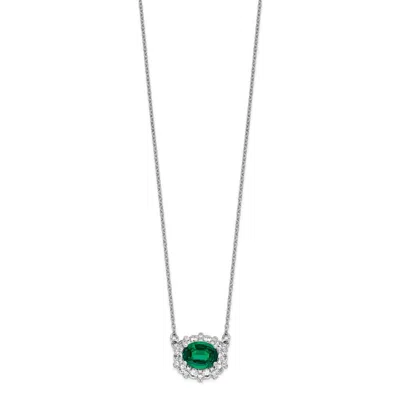Diamond2deal 14k White Gold 1 Ct Lab Grown Diamond And Created Emerald Pendant Necklace