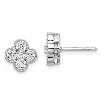 Diamond2deal 14k White Gold 1 Ct Lab Grown Diamond Bloom Floral Stud Earrings Vs Clarity, D-e Color In Yellow