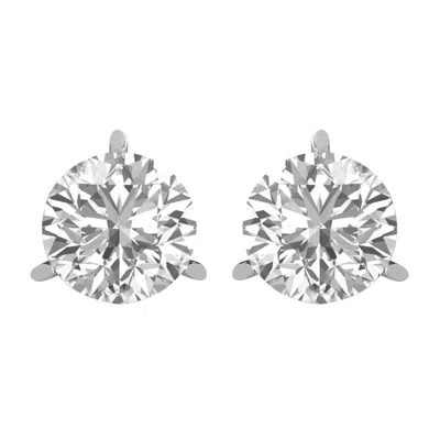 Diamond2deal 14k White Gold 1 Ct Round Lab Grown Diamond Solitaire Stud Earrings Color- E-f