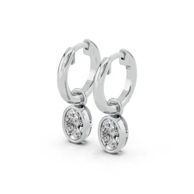 Diamond2deal 14k White Gold 1.06 Ct Oval Lab Grown Diamond Hoop Earrings In Silver