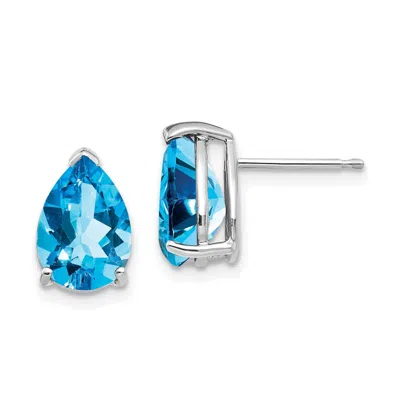Diamond2deal 14k White Gold 10x7mm Pear Blue Topaz Earrings