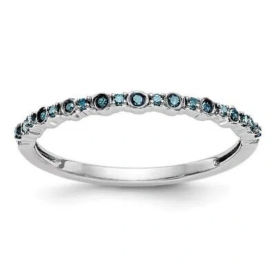 Pre-owned Diamond2deal 14k White Gold 1/10 Carat Blue Diamond Band Ring Fine Jewelry