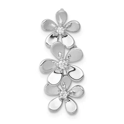 Diamond2deal 14k White Gold 1/10 Carat Diamond Three Flower Chain Slide In Silver