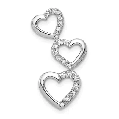 Diamond2deal 14k White Gold 1/10 Carat Diamond Triple Heart Chain Slide In Silver