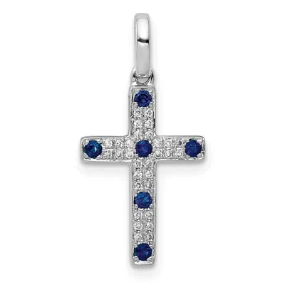 Diamond2deal 14k White Gold 1/15ct. Diamond And Sapphire Cross Pendant