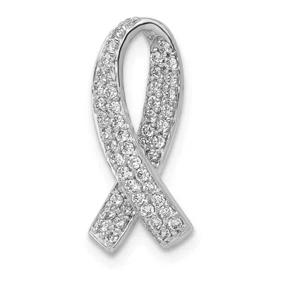 Diamond2deal 14k White Gold 1/3 Ct Lab Grown Diamond Awareness Ribbon Chain Slide Pendant In Gray