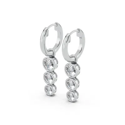 Diamond2deal 14k White Gold 1.36 Ct Round Lab Grown Diamond Hoop Earrings In Silver