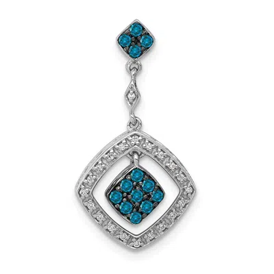 Diamond2deal 14k White Gold 1/4 Carat White And Blue Diamond Square Dangle Chain Slide In Metallic