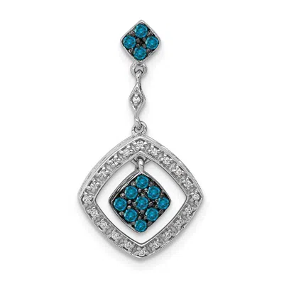 Diamond2deal 14k White Gold 1/4 Carat White And Blue Diamond Square Dangle Chain Slide
