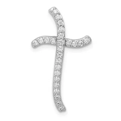 Diamond2deal 14k White Gold 1/4ct. Diamond Cross Chain Slide Pendant In Silver