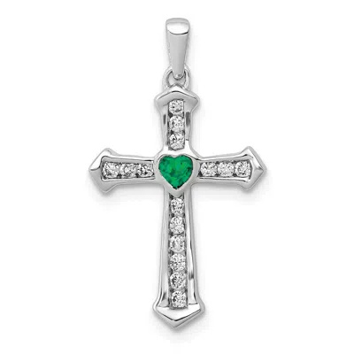 Diamond2deal 14k White Gold 1/5 Ct Grown Diamond & Emerald Cross Pendant In Transparent