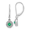 Diamond2deal 14k White Gold 1/5 Ct Lab Grown Diamond And Created Emerald Halo Dangle Earrings