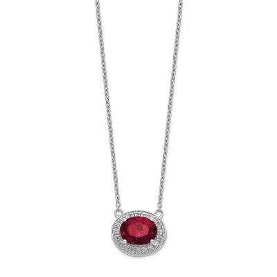 Diamond2deal 14k White Gold Diamond And Oval Ruby Pendant Necklace In Red