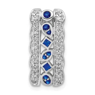 Diamond2deal 14k White Gold 1/5ct. Diamond And .17 Sapphire Fancy Chain Slide Pendant