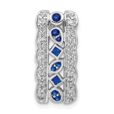 Diamond2deal 14k White Gold 1/5ct. Diamond And .17 Sapphire Fancy Chain Slide Pendant In Silver