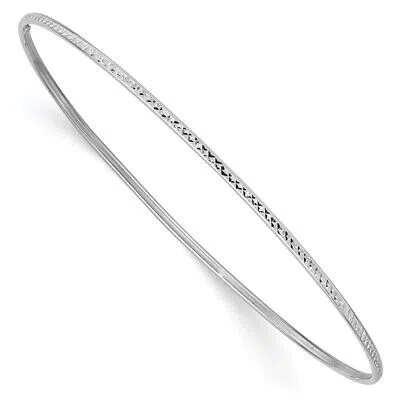 Pre-owned Diamond2deal 14k White Gold 1.5mm Diamond-cut Slip-on Bangle Bracelet 8" 1.39 Gm