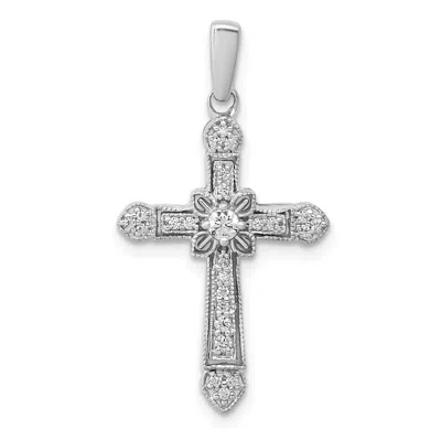 Diamond2deal 14k White Gold 1/6 Ct Round Diamond Filigree Cross Pendant In Silver