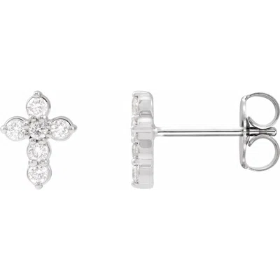 Diamond2deal 14k White Gold 1/6ct Lab-grown Diamond Cross Earrings Clarity Si, Color G-h