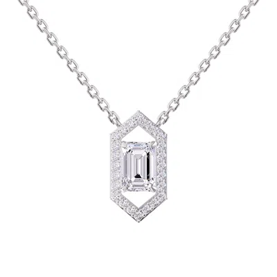 Diamond2deal 14k White Gold 1.75 Carat Emerald Cut Lab Grown Diamond Pendant Necklace 18" In Gray