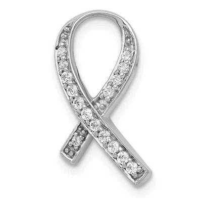 Diamond2deal 14k White Gold 1/8 Carat Diamond Awareness Ribbon Chain Slide In Silver