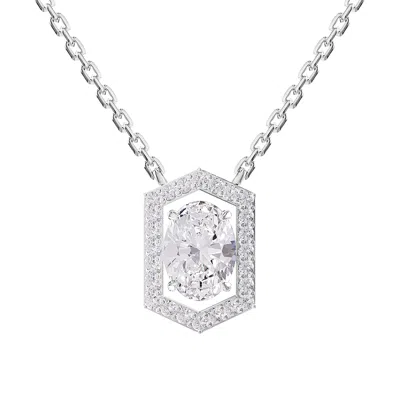 Diamond2deal 14k White Gold 2 Carat Oval Cut Lab Grown Diamond Pendant Necklace 18"