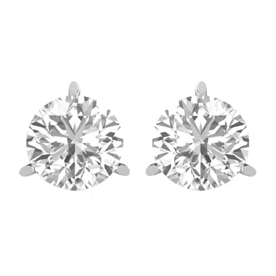 Diamond2deal 14k White Gold 2 Ct Round Lab Grown Diamond Solitaire Stud Earrings Color- E-f