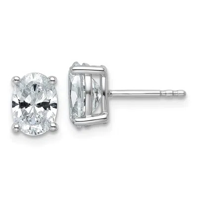 Diamond2deal 14k White Gold 2 Ctw Lab Grown Diamond Oval Stud Earrings In Metallic