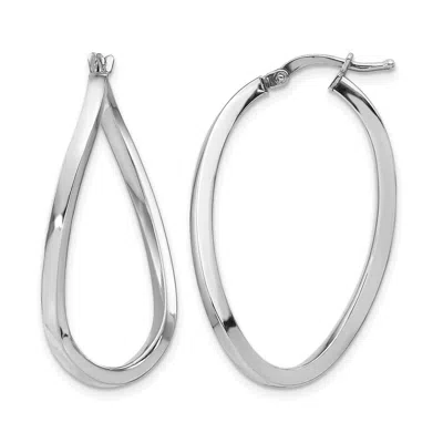 Diamond2deal 14k White Gold 2mm Polished Twisted Oval Shape Hoop Earrings In Metallic