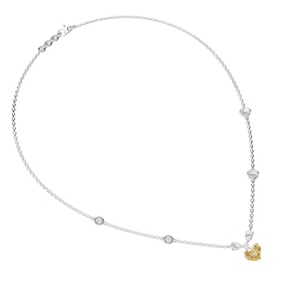 Diamond2deal 14k White Gold 3 Ct Heart Shape Lab Grown Diamond Station Pendant Necklace 18" Vs1