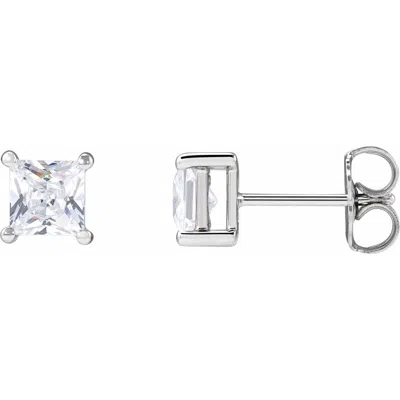 Diamond2deal 14k White Gold 4.5 Mm Square 1ct Lab-grown Diamond Earrings Clarity Si, Color G-h