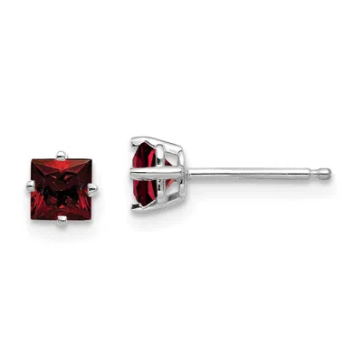 Diamond2deal 14k White Gold 4mm Princess Cut Garnet Earrings