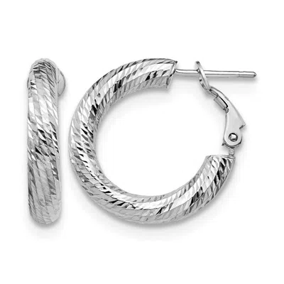 Diamond2deal 14k White Gold 4x15 Round Omega Back Hoop Earrings In Metallic