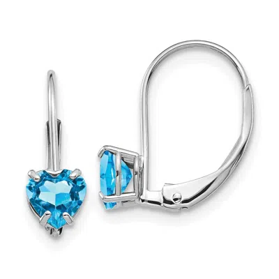 Diamond2deal 14k White Gold 5mm Heart Blue Topaz Drop Dangle Earrings In Transparent
