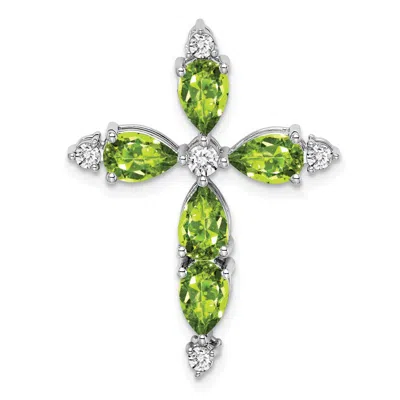 Diamond2deal 14k White Gold 6x4mm Pear Peridot And Diamond Cross Chain Slide In Green