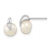 Diamond2deal 14k White Gold 7-8mm Button Freshwater Cultured Pearl Stud Earrings