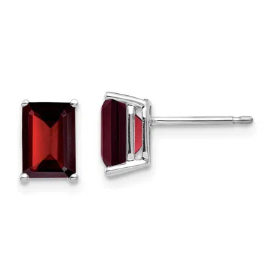 Diamond2deal 14k White Gold 7x5mm Emerald Cut Garnet Earrings In Multi