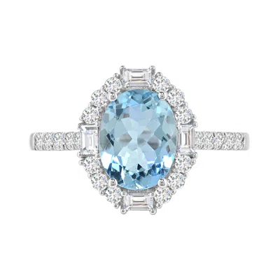 Diamond2deal 14k White Gold Aquamarine And Diamond Engagement Ring ( 1.5ct )