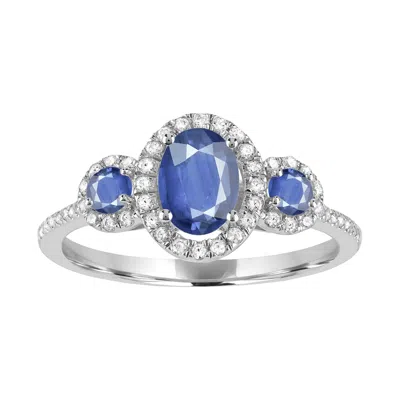 Diamond2deal 14k White Gold Blue Sapphire And Diamond Engagement Ring ( 0.90ct )